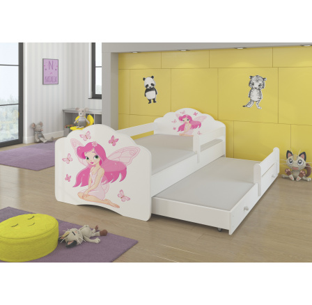 Kétszemélyes ágy korláttal és matracokkal CASIMO II LÁNY SZÁRNYAKKAL 160x80 Fehér