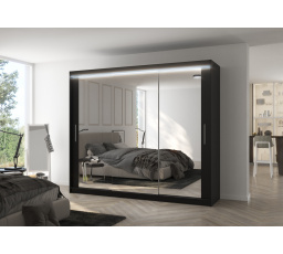 Tolóajtós szekrény tükörrel és LED világítással CHESTER 250 Fekete+Fekete