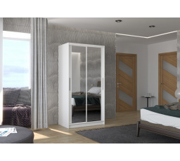 Tolóajtós és tükrös ruhásszekrény NEVIO 100 Fehér+Fehér