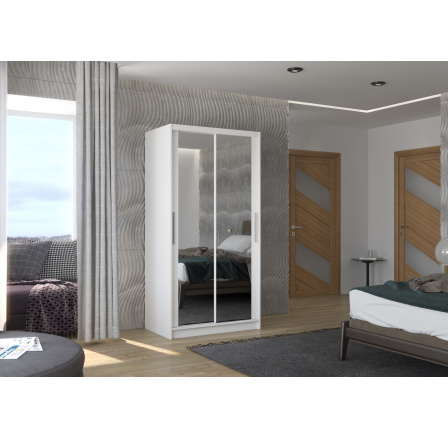 Tolóajtós és tükrös ruhásszekrény NEVIO 100 Fehér+Fehér