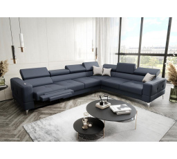 NAROŻNIK SKÓRZANY Z FUNKCJĄ SPANIA I RELAX - TOSCANIA MAX 320x250 CM - prawa , Odcienie niebieskoszarego