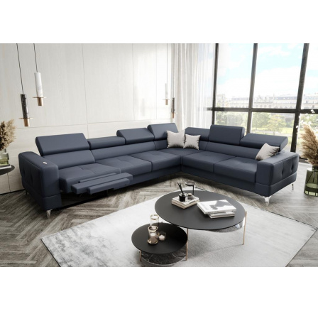 NAROŻNIK SKÓRZANY Z FUNKCJĄ SPANIA I RELAX - TOSCANIA MAX 320x250 CM - prawa , Odcienie niebieskoszarego