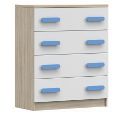 Komód 4S SMYK III - 02, Sonoma Tölgy/Fehér/Kék