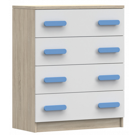 Komód 4S SMYK III - 02, Sonoma Tölgy/Fehér/Kék