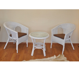 Ratanová sedací souprava Fabion bílá  polstry hnědý melír