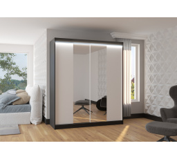 Tolóajtós szekrény tükörrel és LED világítással BALANCE 180 Fekete+Fehér