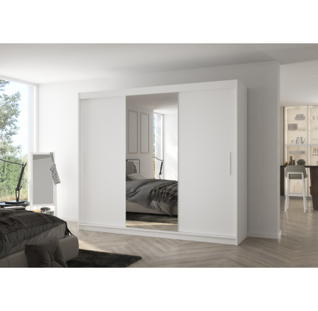 Tolóajtós szekrény tükörrel DENIS 250 Fehér+Fehér