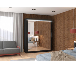 Tolóajtós szekrény tükörrel és LED világítással ETTORE 180 Fekete+Fekete