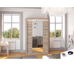 Tolóajtós szekrény tükörrel és LED világítással SANTOS 120 Truffle+Truffle