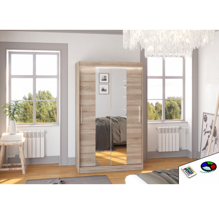 Tolóajtós szekrény tükörrel és LED világítással SANTOS 120 Truffle+Truffle