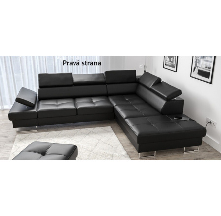 NAROŻNIK GALAXY Z FUNKCJĄ SPANIA 225X280 SKÓRA NATURALNA - Strona prawa , Skóra czarna