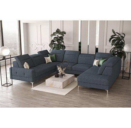 NAROŻNIK TAPICEROWANY MALIBU MAX I 260x350x220 CM - Odcienie niebieskiego , Strona lewa