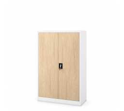 Irodai fém szekrény KEVIN, 900 x 1400 x 400 mm, Eco Design: fehér/ sonoma tölgy
