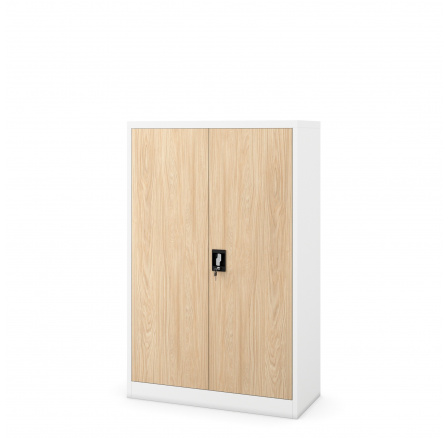 Irodai fém szekrény KEVIN, 900 x 1400 x 400 mm, Eco Design: fehér/ sonoma tölgy