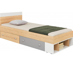 PIXEL PX14 L/P ágy, Keksz Tölgy/Fehér Lux/Szürke