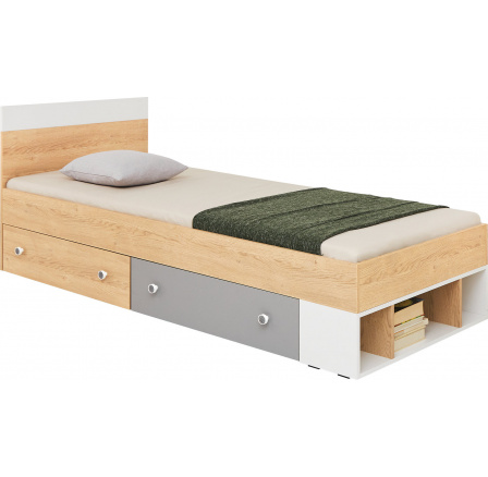 PIXEL PX14 L/P ágy, Keksz Tölgy/Fehér Lux/Szürke