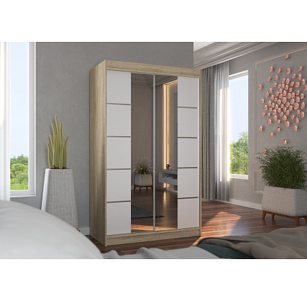 Tolóajtós szekrény tükörrel GENUA 120 Sonoma+Fehér