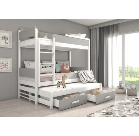 QUEEN háromszintes emeletes ágy 200x90 Fehér+Szürke