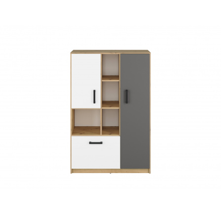 FINI 05 korpus dąb artisan/front biały/wstawka antracyt - regał