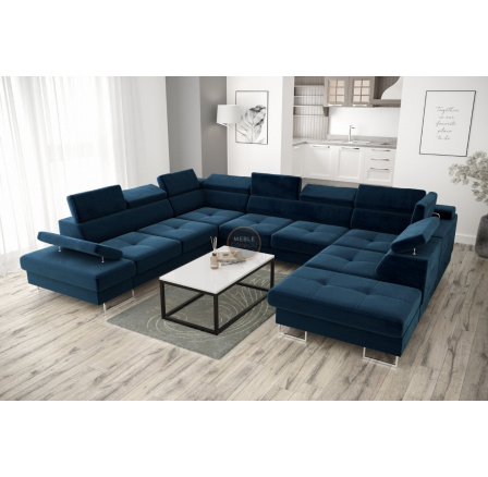 NAROŻNIK GALAXY MAX I Z FUNKCJĄ SPANIA 280x350x225 - Odcienie granatu , lewa