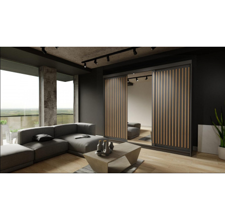 Šatní skříň RONY 250, Černá/dub wotan