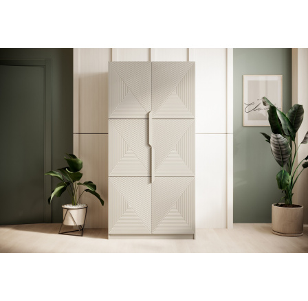 Szafa Asha z ryflowanym frontem i metalowymi uchwytami 100 cm - kaszmir / kaszmirowe uchwyty