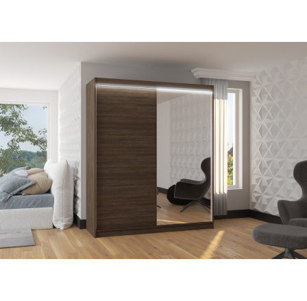 Tolóajtós szekrény tükörrel és LED világítással VIKI 180 Choco+Choco