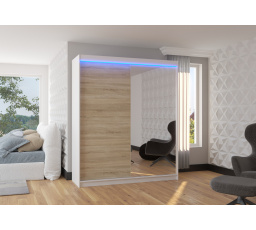 Tolóajtós szekrény tükörrel és LED világítással VIKI 180 Fehér+Sonoma