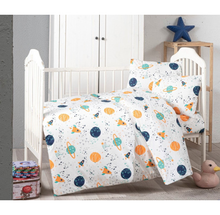 Bavlněné dětské povlečení do malé postýlky 90x135, 45x60 cm vesmír zipový uzávěr