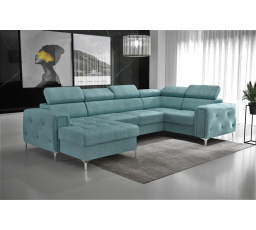 NAROŻNIK ORION MAX III Z FUNKCJĄ SPANIA 165x320x185 CM - Odcienie niebieskiego , prawa