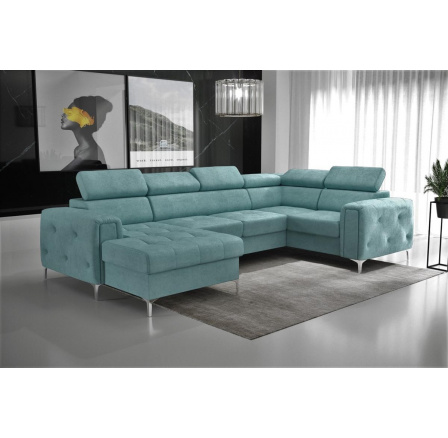 NAROŻNIK ORION MAX III Z FUNKCJĄ SPANIA 165x320x185 CM - Odcienie niebieskiego , prawa