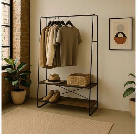 Wieszak Do Przedpokoju JOEL 100 cm z Półkami Dąb Rustykalny/Czarny