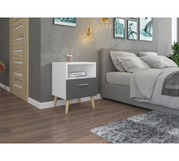 Éjjeliszekrény fiókkal LOGAN Fehér+Szürke