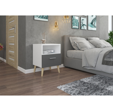Éjjeliszekrény fiókkal LOGAN Fehér+Szürke