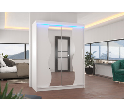Tolóajtós szekrény tükörrel és LED világítással RENZO 150 Fehér+Fehér