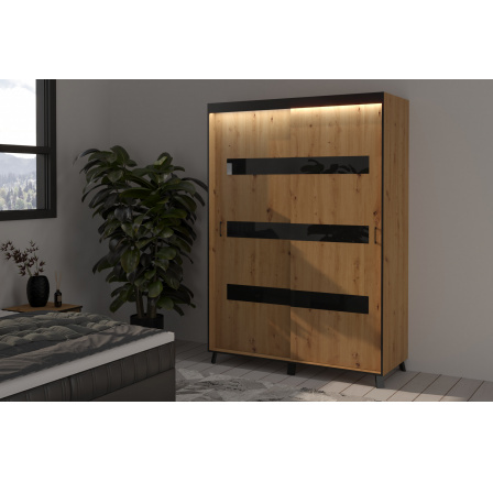 SOLANO 150 gardróbszekrény, Artisan/Fekete + LED világítás