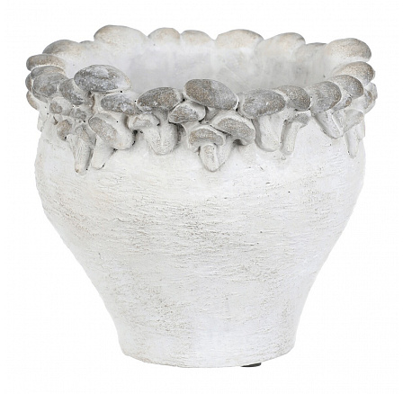 Virágtartó - gombás peremű, beton, M méret, krémfehér Virágtartó - gombás peremű, beton, M méret, krémfehér