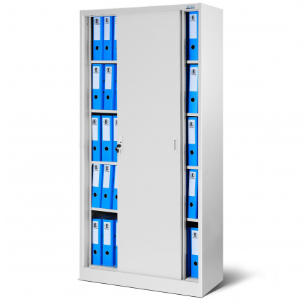 Fém irodai szekrény tolóajtókkal KUBA, 900 x 1850 x 400 mm, szürke