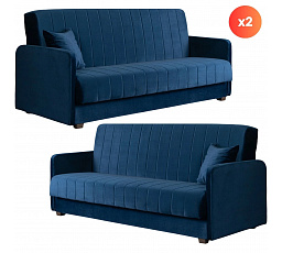 Zestaw 2x Sofa Rozkładana PORTO Granatowa Welurowa