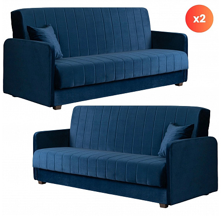 Zestaw 2x Sofa Rozkładana PORTO Granatowa Welurowa