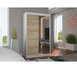 Tolóajtós szekrény tükörrel NICEA 120 Fehér+Sonoma