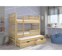 Háromszemélyes emeletes ágy HIPPO 180x80 Fenyő Természetes