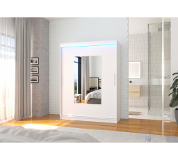 Tolóajtós szekrény tükörrel és LED világítással DORRIGO 150 Fehér+Fehér