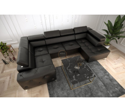 NAROŻNIK ORION MAX II Z FUNKCJĄ SPANIA 165X350X185 CM SKÓRA NATURALNA - Skóra czarna , lewa