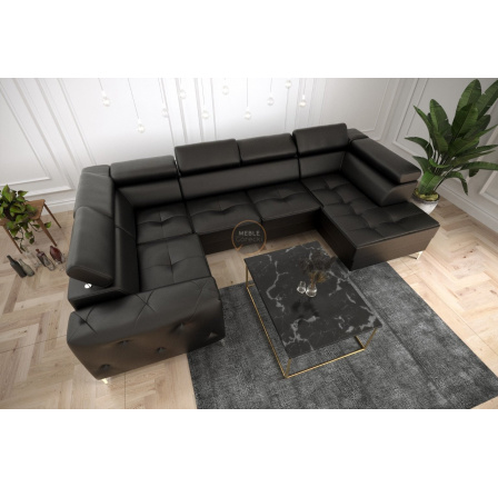 NAROŻNIK ORION MAX II Z FUNKCJĄ SPANIA 165X350X185 CM SKÓRA NATURALNA - Skóra czarna , lewa