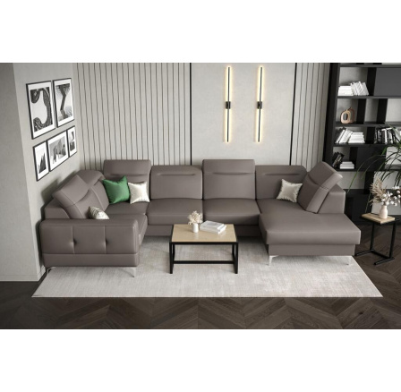 NAROŻNIK MALIBU MAX II 180x350x182 CM SKÓRA NATURALNA - Skóra szara , Strona lewa