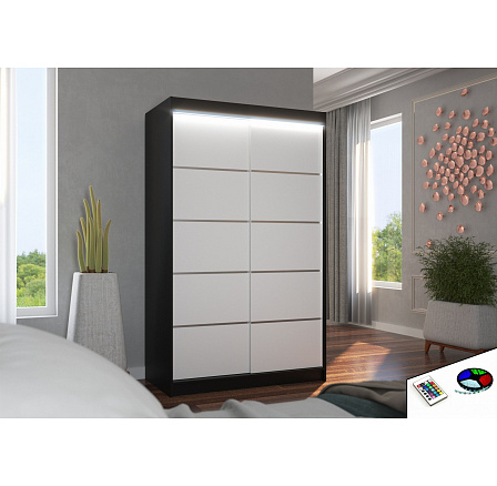Tolóajtós és LED világítással ellátott ruhásszekrény BENISSO 120 Fekete+Fehér Tolóajtós és LED világítással ellátott ruhásszekrény BENISSO 120 Fekete+Fehér