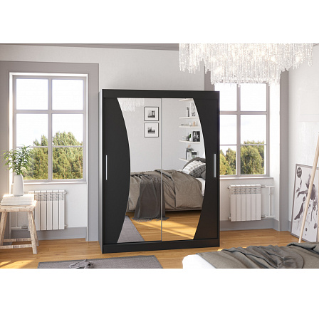 Tolóajtós szekrény tükörrel MODESTO 150 Fekete+Fekete