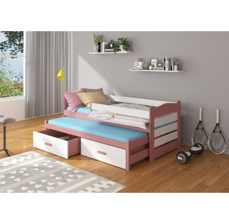 TIARRO kétszemélyes ágy korláttal 200x90 Rózsaszín+Fehér