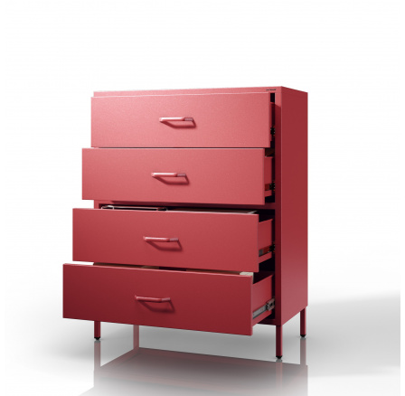 Modern CARLA piros fém komód, 800 x 1015 x 400 mm